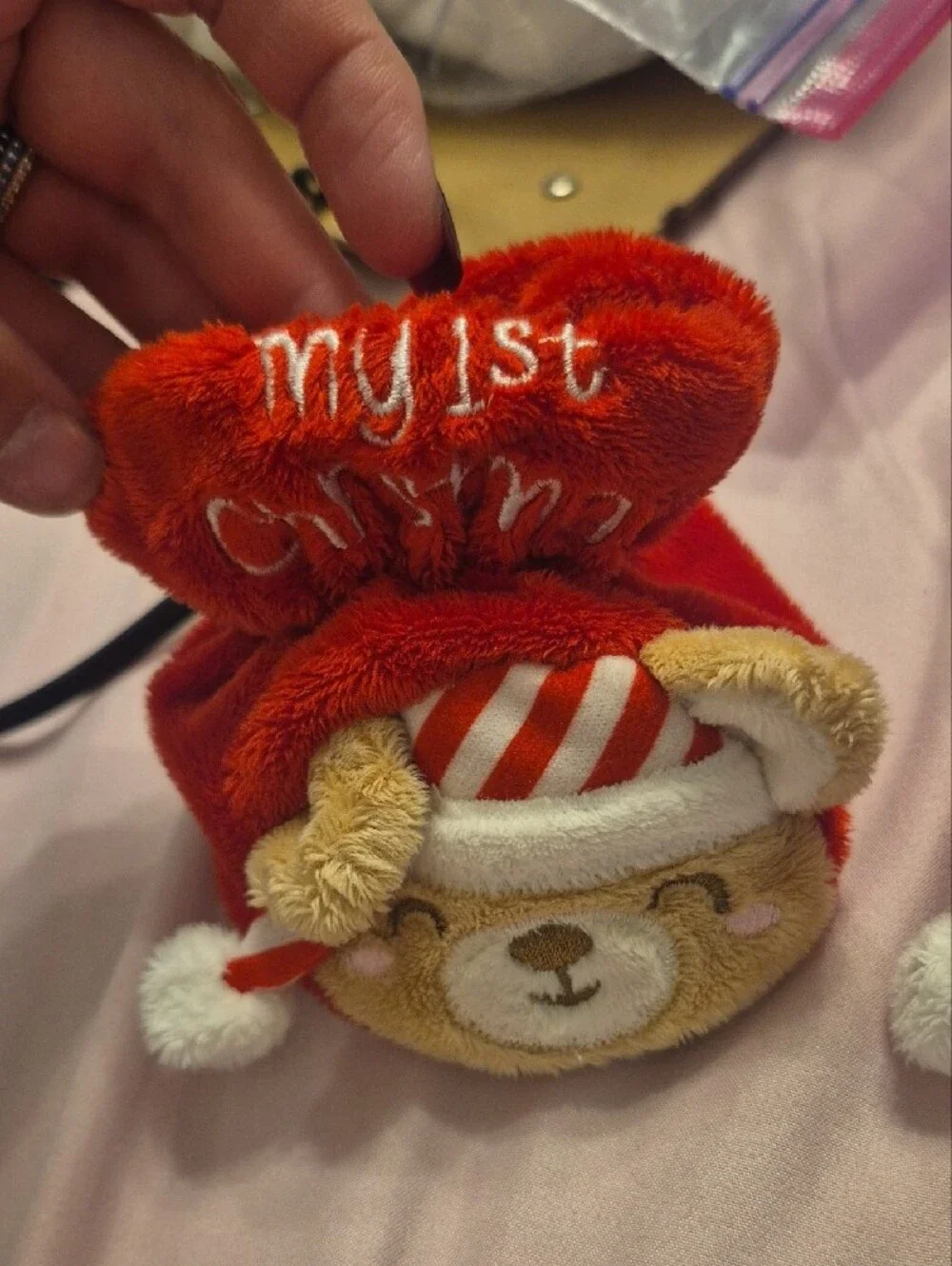 Plush Bear Holiday Slippers for Kids - Red